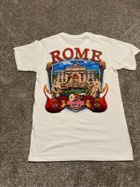 Hard Rock Cafe White Tee with Red Logo - Rome Mini Print